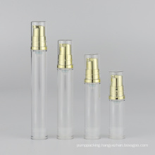 5ml 10ml 12ml 15ml low MOQ clear plastic airless serum bottle with gold press pump in stock transparent lotion bottle